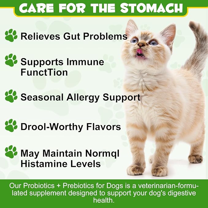 Cat Probiotic Powder with Prebiotics - 5 Billion CFU & 12 Strains to Treat Diarrhea, Vomiting, Digestive Support & Immunity Health
