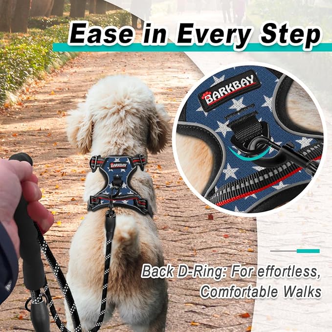 BARKBAY Dog Harness No Pull Mesh for Small Dogs - Adjustable, Reflective, Comfortable, No Choke, Heavy-Duty - Perfect for Outdoor Training, Walking, and Hiking - Strong & Durable- XS & Blue Star Mesh
