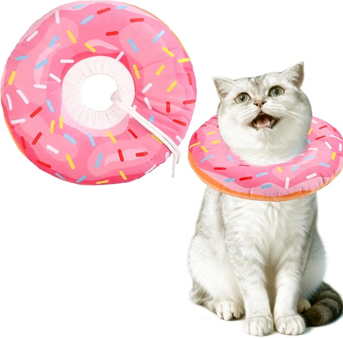 Cat Cone Collar Soft, Comfortable Cat Donut Collar After Surgery, Adjustable Elizabethan Recovery Collars & Cones to Stop Licking, Lightweight Neck Collar Soft Cone for Cats Kitten (Pink, Medium)