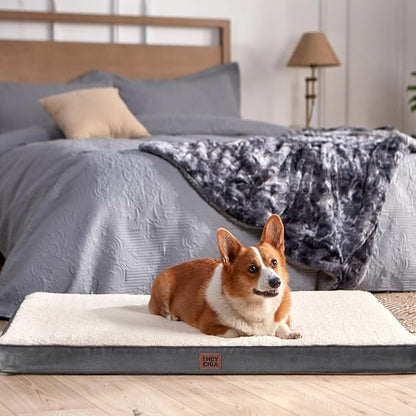 EHEYCIGA Orthopedic XXL Dog Beds for Jumbo Dogs with Removable Washable Cover for Crate, Beige, 47x29