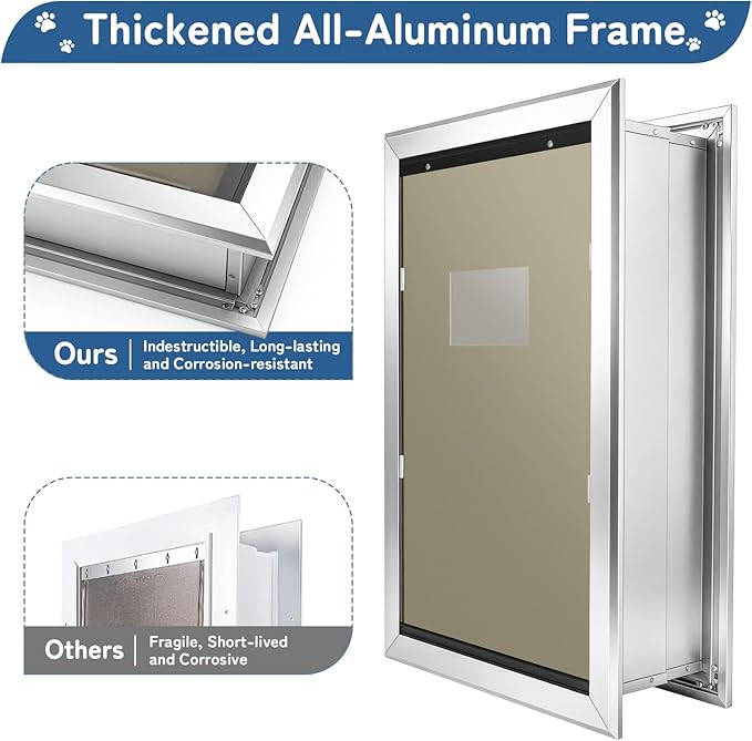 Extra Large Dog Door for Wall, XL Dog Door with 2 Self-Closing Insulated Flaps for Extreme Weather, Heavy Duty Aluminum XXL Dogs Doors with Telescoping Tunnel, Pets Up to 230LBS, X-Large, Sliver