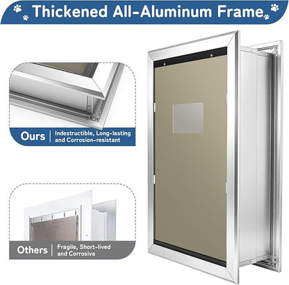 Extra Large Dog Door for Wall, XL Dog Door with 2 Self-Closing Insulated Flaps for Extreme Weather, Heavy Duty Aluminum XXL Dogs Doors with Telescoping Tunnel, Pets Up to 230LBS, X-Large, Sliver