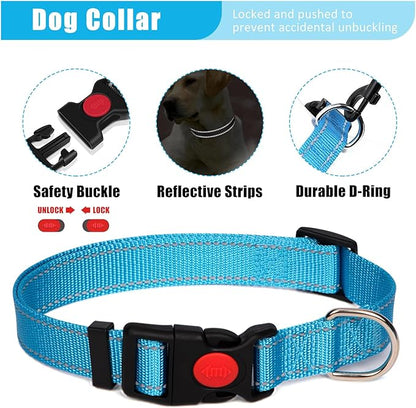 No Pull Dog Harness Adjustable Collar & Leash Set - Dog Halter Harnesses Collapsible Bowls & Poop Bag Dispenser Muzzle ID Tags Toys Fits Small Medium Large Dogs (Blue-L)