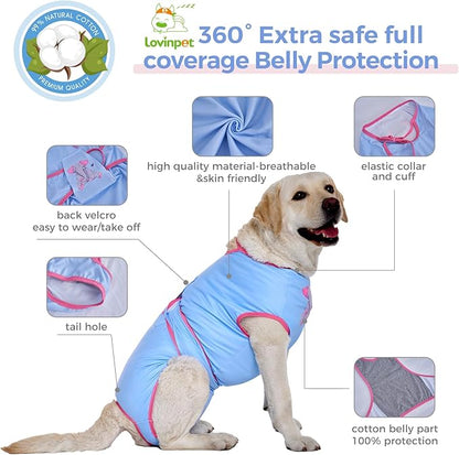 LovinPet Dog Recovery Suit for Large Medium Dogs - Bodysuit Onesie for Shedding Skin Disease Pet Pajamas Dog Anti Licking for Abdominal Wound After Surgery,Elephant,Blue,XXL