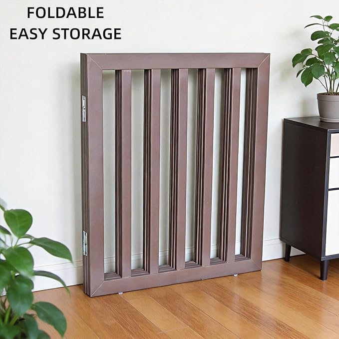 ZJSF Freestanding Indoor Dog Gate for House Foldable Wood Puppy Gate for Doorways Pet Gate for Stairs Extra Wide Pet Fence, Brown, 24" Height 6 Panels