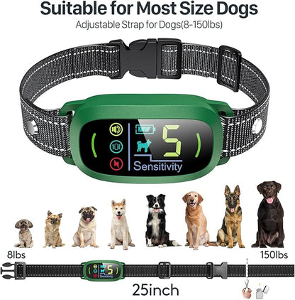 Dog Bark Collar, Rechargeable Smart Collar, Anti Barking Training Collar with 5 Adjustable Sensitivity Beep Vibration, Bark Collar for Large Medium Small Dogs (Green)
