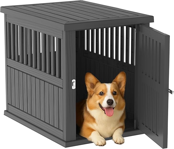 DRATO Dog Crate Furniture Lockable Dog Kennel Indoor Dog Crate Heavy Duty Decorative Pet Cage End Table for Small Medium Dogs Easy to Clean and Assemble, Black
