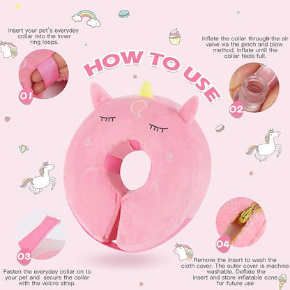 IEUUMLER Inflatable Recovery Dog Collar, Protective Donut Cone, Adjustable Soft Collar for Dog and Cat After Surgery Prevent from Biting & Scratching EU002 - Unicorn XL