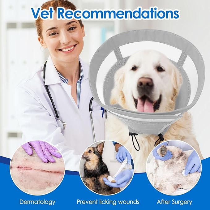 SAWMONG Soft Cone for Dogs – Large Dog Recovery Collar, Adjustable E-Collar to Stop Licking After Surgery (L, Gray)