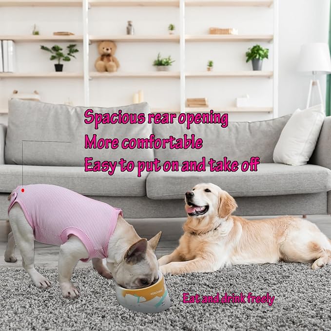 Dog Recovery Suit Pink Female Spay Surgical Small Shirt, Male Surgery Recovery Suit,Pink-White Striped XS