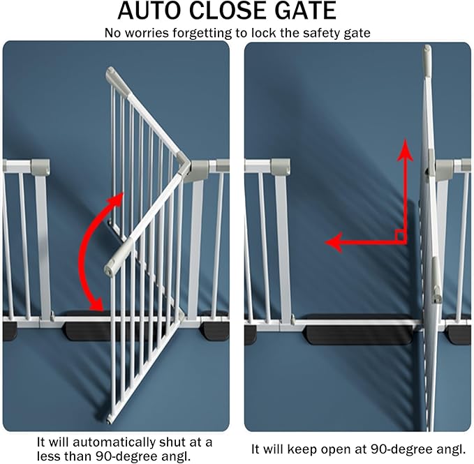 SHYUJAJIE 51.18 Inch Extra Tall Pet Gate, 29.5-43" Adjustable Wide Auto Close Dog Gates, Pressure Mounted Walk Through Tall Cat Gate for Doorways,Hallway,Stairs（White）