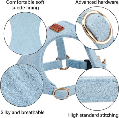 No Pull Dog Harness- Lightweight, Soft, Adjustable Small Harness Collar and Leash Set, Suitable for Cats Puppy Small and Medium-Sized Dog Outdoor Training and Running (Blue, S)