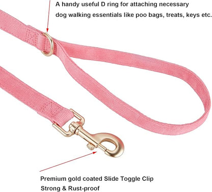 Soft Cotton Dog Leash, 5 Ft Heavy Duty Corduroy Dog Leashes with Gold Metal Hook for Small Medium Large Dogs,Small,Pink
