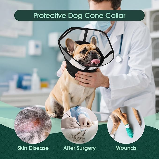 Kuoser Large Dog Cone Collar After Surgery, Soft Cone for Dogs to Stop Licking, Breathable Pet Recovery Collar Comfortable Elizabethan Collars, Adjustable Protective Dog Cones for Large Dogs, Black L
