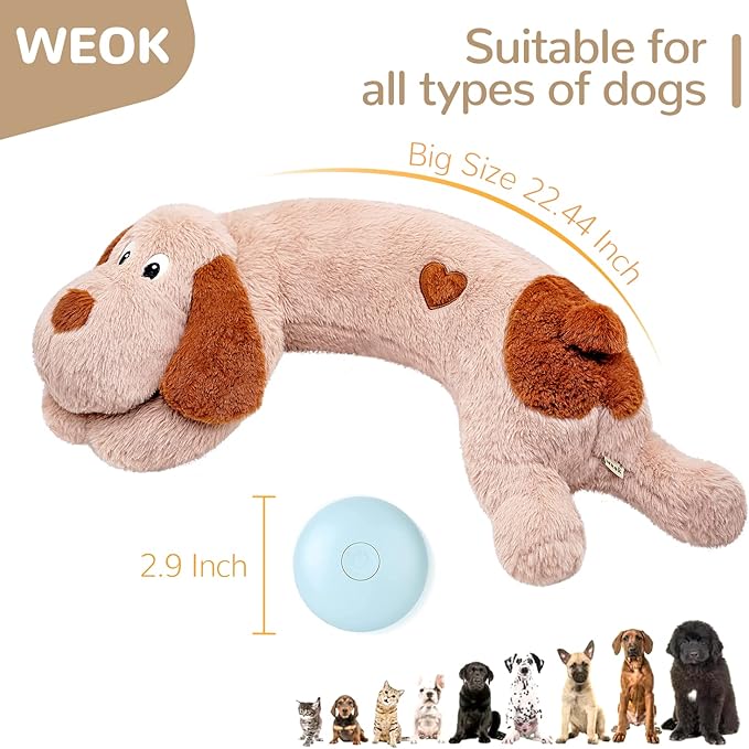 WEOK Puppy Heartbeat Toy, Dog Heartbeat Toy for Separation Anxiety Relief, Puppy Toy with Heartbeat Stuffed Animal Anxiety Calming Behavioral Aid Plush Toy for Dogs Cats Pets (Brown +)