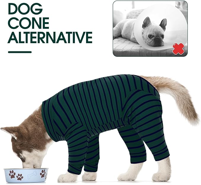 Kuoser Recovery Suit for Medium Dogs After Surgery, Long Sleeve Dog Surgery Recovery Suit, Dog Onesie for Abdominal Wounds Skin Disease, Green M