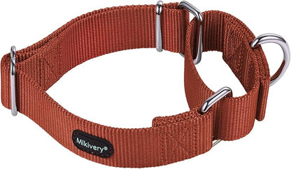 Mikivery Martingale Dog Collar Nylon Adjustable and Safety Training Colourful Comfortable Metal Buckle Pet Collars for Small Medium and Large Dogs(Brick Red,L)