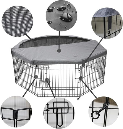 PETIME Foldable Metal Dog Exercise Pen/Pet Puppy Playpen Kennels Yard Fence Indoor/Outdoor 8 Panel 24" W x 30" H with Top Cover (with top Cover, 8 Panels 30" H)