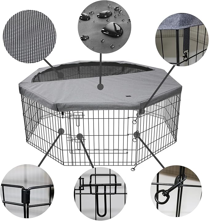 PETIME Foldable Metal Dog Exercise Pen/Pet Puppy Playpen Kennels Yard Fence Indoor/Outdoor 8 Panel 24" W x 36" H with Top Cover (with top Cover, 8 Panels 36" H)