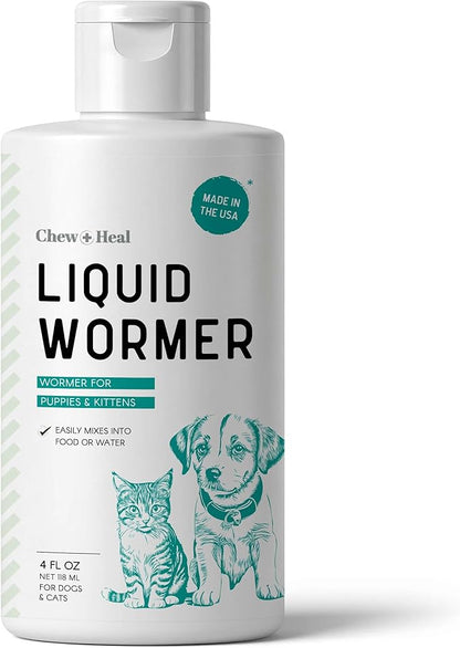 Dog and Cat Wormer Liquid - 4 oz Stop the Worms for Small Dogs, Puppies and Kittens