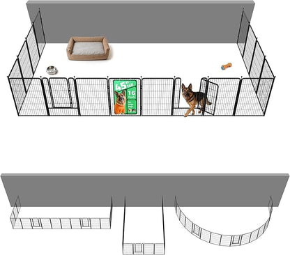 FXW Rollick Unleashed Dog Playpen for Indoor, Yard, RV Camping, 45 inch 16 Panels Dog Pen with Anchor Kit (4 Packs) for Large Dogs, Black│Patented