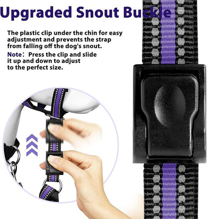 BARKLESS Soft Dog Head Collar, Patented Padded No Pull Head Halter, Training Nose Leash with Safety Link for Medium Large Dogs, Adjustable Muzzle Leash, Easy Control for Walking (L, Purple)