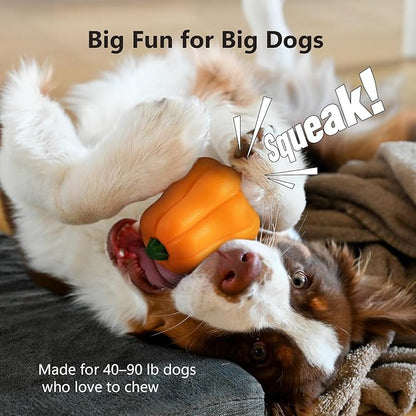 Large Dog Chew Toy with Squeaker, Tough TPR Pumpkin Toy for Strong Chewers (40 lbs+), Textured Dental Ridges, Interactive Indoor & Outdoor Fetch Toy