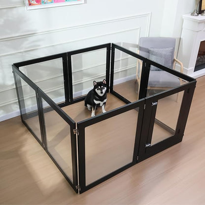 Heavy Duty Clear Acrylic Dog Playpen, 32" Height Transparent Pet Pen, Metal Frame Easy Assemble Kennel Enclosure, Ideal for Small to Medium Dogs, Cats, and Other Small Pets