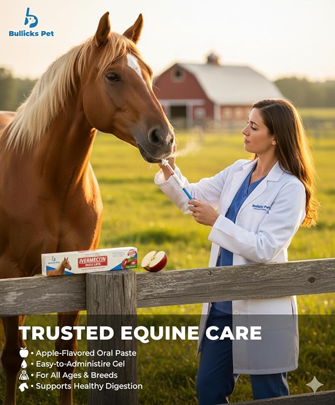 Ivermectin Horse Paste 1.87% Dewormer – Apple Flavored Anthelmintic, Broad-Spectrum Parasite Control for Horses up to 1,250 lbs