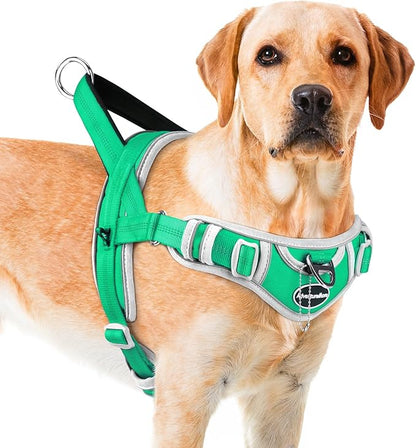 ADVENTUREMORE Dog Harness for Large Dogs No Pull, Sport Dog Halter Harness Reflective Breathable Dog Vest Escape Proof Dog Harness with Easy Control Front Clip Handle for Training Walking L Green