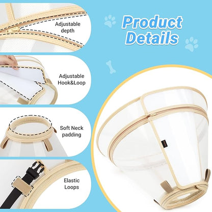 Dog Cone to Stop Licking, Clear Recovery Collar with Detachable Zipper, Sturdy Elizabethan Collar for Large Medium Small Dogs, Soft Adjustable Cone After Surgery Patented, Khaki M