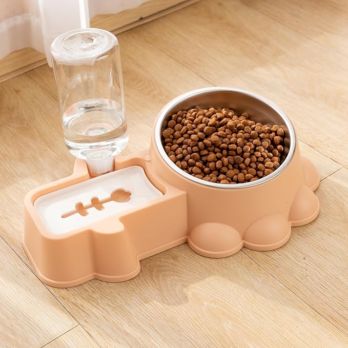 KALLORY Automatic Stainless Steel Dog Bowl with Water and Food Dispenser, Wear-Resistant Pet Feeding Container for Puppies and Dogs, Orange-Pink, Suitable for Home Use