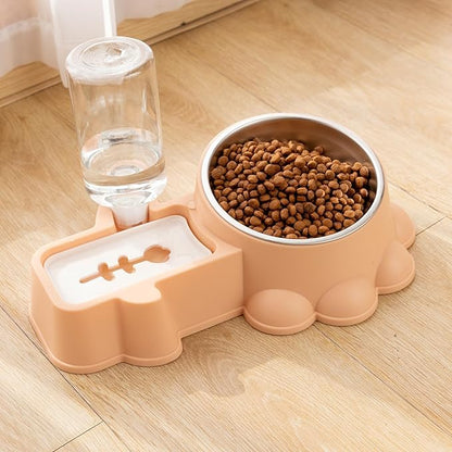 KALLORY Automatic Stainless Steel Dog Bowl with Water and Food Dispenser, Wear-Resistant Pet Feeding Container for Puppies and Dogs, Orange-Pink, Suitable for Home Use