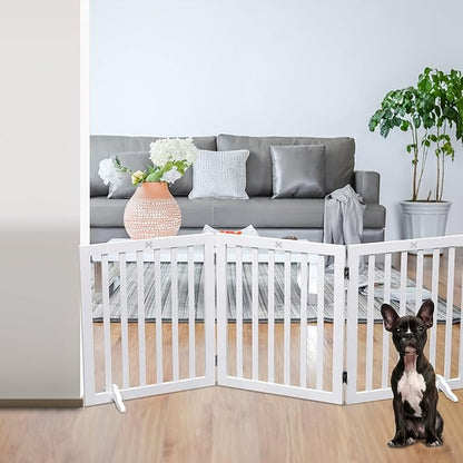 Dog Gate Wooden Freestanding Pet Gate3 Panel 23.6" Height White Indoor Dog Fences,House Gate for Doorways & Stairs