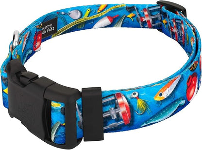Country Brook Petz - Gone Fishin' Everyday Dog Collar and Leash - Sports and Athletics Collection Featuring Spirited Designs (5/8 Inch, Small)