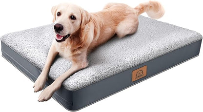 Sunheir Extra Large Orthopedic Dog Bed for Big Dogs - XL Waterproof Dog Bed with Removable Washable Cover & Anti-Slip Bottom, Crate Bed, Deluxe Plush Pet Bed Mat (Grey)