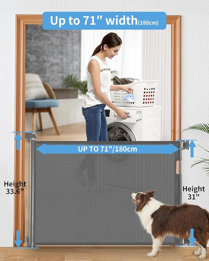 Veraste Retractable Baby Gate for Doorways and Stairs, Mesh Safety Gate for Pet, Indoor & Outdoor Use, One-Hand Operation, Easy Installation, 33.6" Tall, Expands to 55" Wide（Grey,33.6"x55"