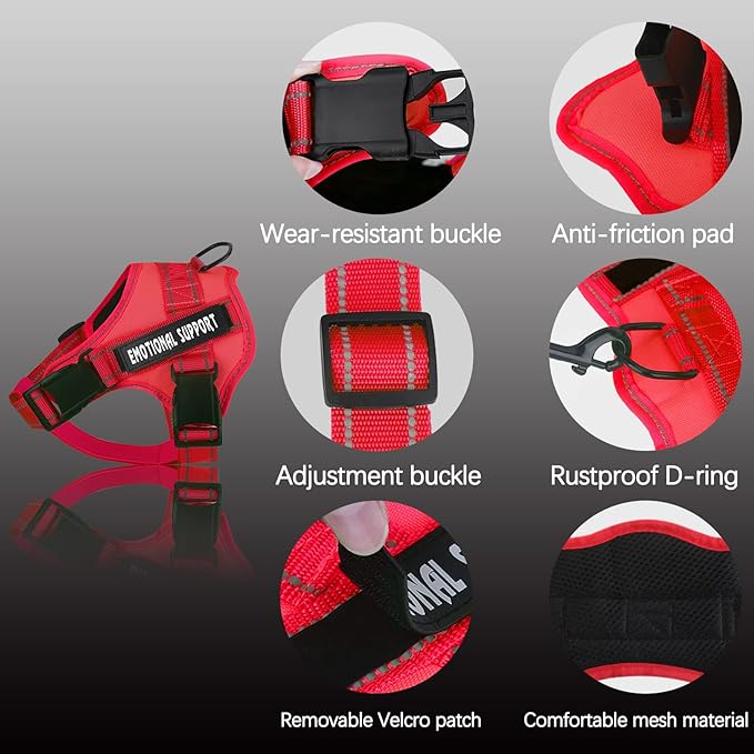 voopet Service Dog Harness, Emotional Support Pet Vest Harness, Reflective Breathable & Adjustable No Pull ESA Harness for Small Medium Large Dogs (with 4 PCS Removeable Tags),XX Small (Pack of 1)
