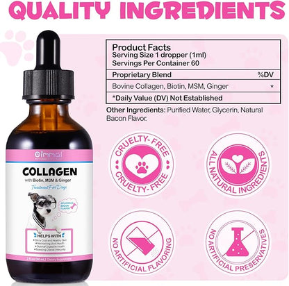 Collagen for Dogs, Dog Collagen Liquid Drops with Biotin, MSM & Ginger Digestive & Immunity Support, Itch Relief, Skin & Coat and Joint Health, Dog Supplement 60ml-2pcs