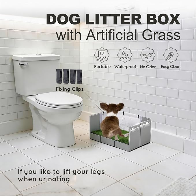 HQ4US 4LEGS Dog Grass Pad with Tray Foldable Dog Litter Box High Walls, Odor Free Artificial Grass for Dogs Potty, Pee Pad Holder, Seamless, No Assembly, Waterproof, Easy Clean, Portable for Travel