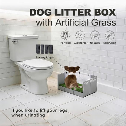 HQ4US 4LEGS Dog Grass Pad with Tray Foldable Dog Litter Box High Walls, Odor Free Artificial Grass for Dogs Potty, Pee Pad Holder, Seamless, No Assembly, Waterproof, Easy Clean, Portable for Travel