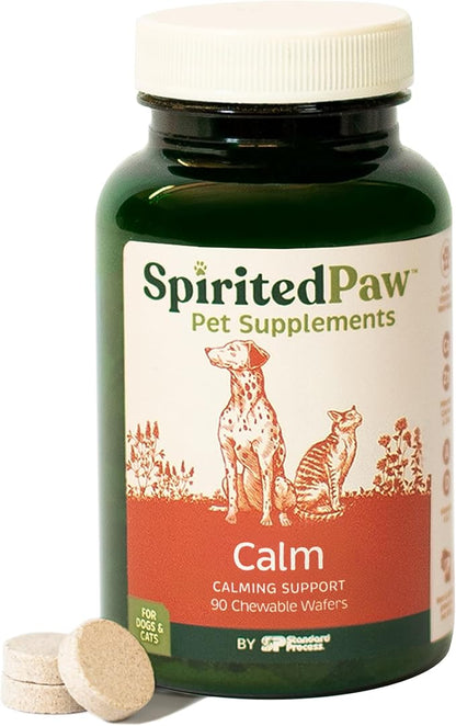 Spirited Paw Calm - Non-Drowsy Relaxation for Cats & Dogs - Stress Support Chews with L-Theanine, L-Tryptophan & Magnesium - for Moving, Introductions, Fireworks & Separation - 90 Chewable Wafers
