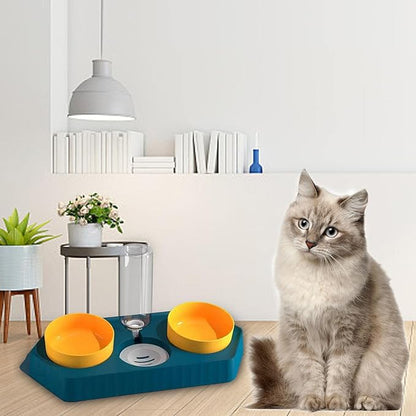 Dog Bowls Drinking Food Container Wet and Dry Food Bowls Set Pet Feeding Station Automatic Pet Feeder for Cats Dogs Supplies, Three Blue