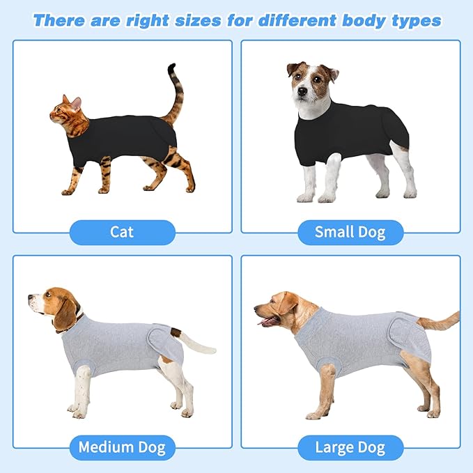2 Packs Breathable Cotton Dog Recovery Suit for After Neuter Spay Abdominal Wounds Protector, Professional Anti-Licking Onesies for Male Female Pets Surgery Bandages, 2XL Black Grey Pure