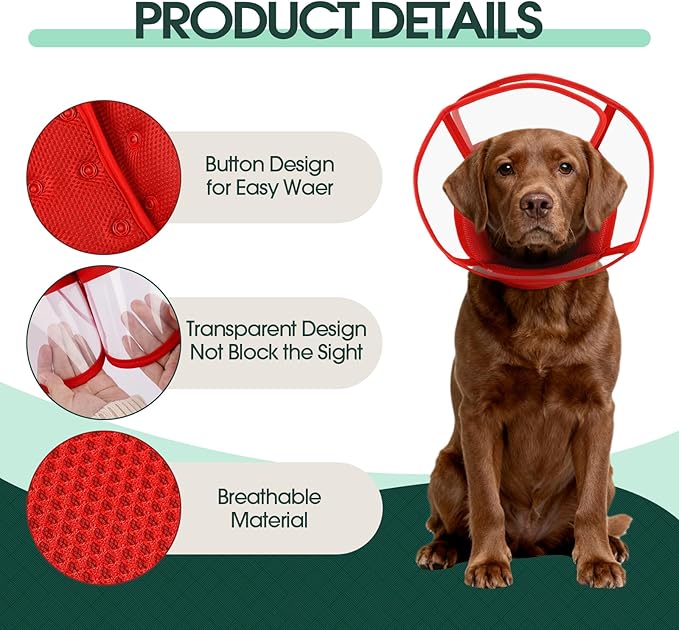 Kuoser Small Dog Cone Collar After Surgery, Soft Cone for Dogs to Stop Licking, Breathable Pet Recovery Collar Comfortable Elizabethan Collars, Adjustable Protective Dog Cones for Small Dogs, Red S