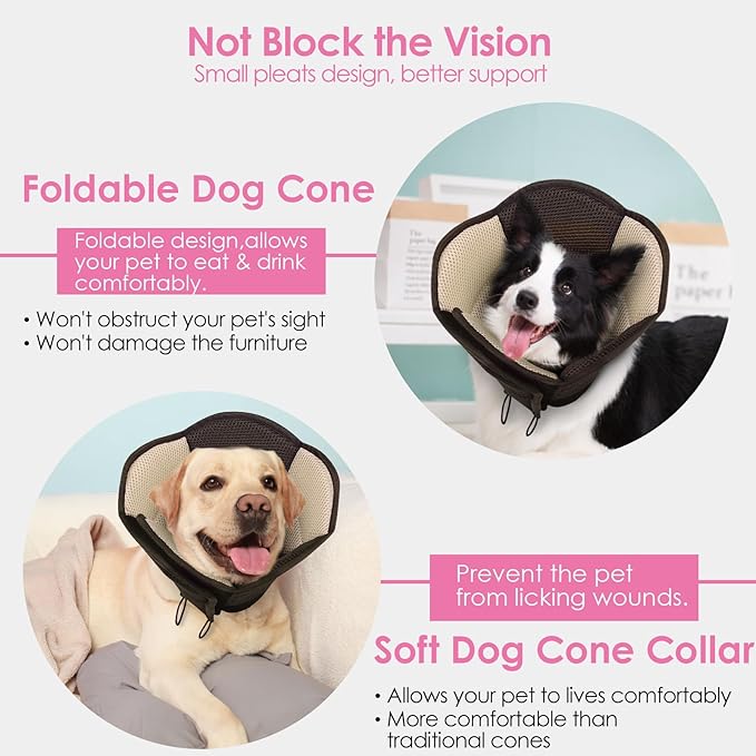 AOFITEE Large Dog Cone - Soft Dog Cone Stop Licking, Adjustable Extra Large Cones Dogs for Wound Healing, Pet Elizabethan Cones Collar After Surgery, XL Fabric Pet E-Collar, Brown X-Large
