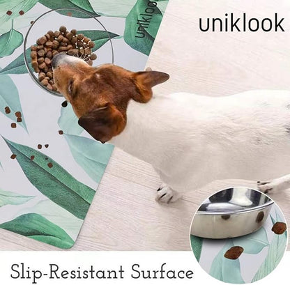 Pet Placemat, Dog Cat Food Water Bowls Mat Feeding Station Pet Safe 28" X 16.5" Waterproof Easy to Clean Dog Modern Designs Boho Uniklook