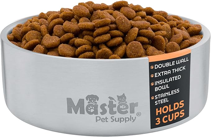 Master Pet Supply Stainless Steel Dog Bowls - 25 oz, Heavy Duty - Stainless Steel, Double Wall Extra-Thick Insulated, Non-Slip Pet Water Bowl for Dogs, Cats & Pets, Anti Rust Metal, Dish Washer Safe