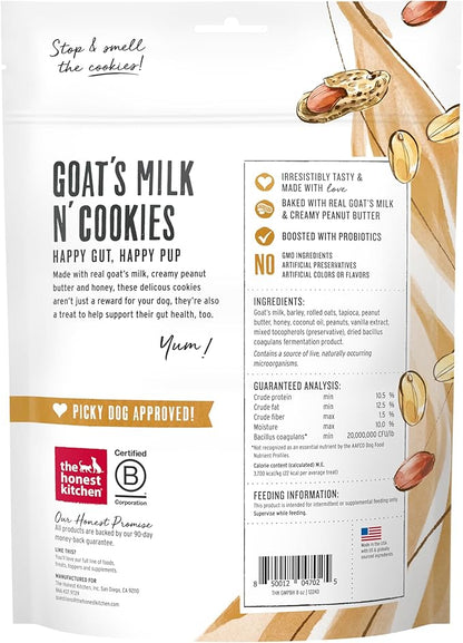 The Honest Kitchen Human Grade Dog Treats Goat's Milk N' Cookies: Slow Baked with Peanut Butter & Honey, 8 oz Bag