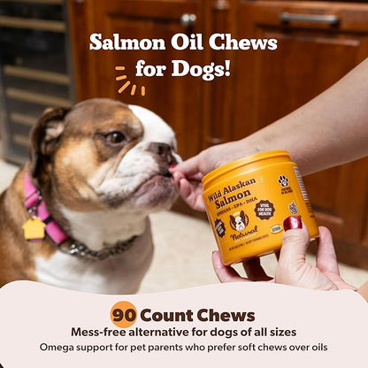Natural Dog Company Wild Alaskan Salmon Chews for Dogs – Fish Oil Supplement with EPA & DHA for Itchy Skin, Coat, Brain, Joints & Immune Health, Daily Omega-3 Chews, 90 Count